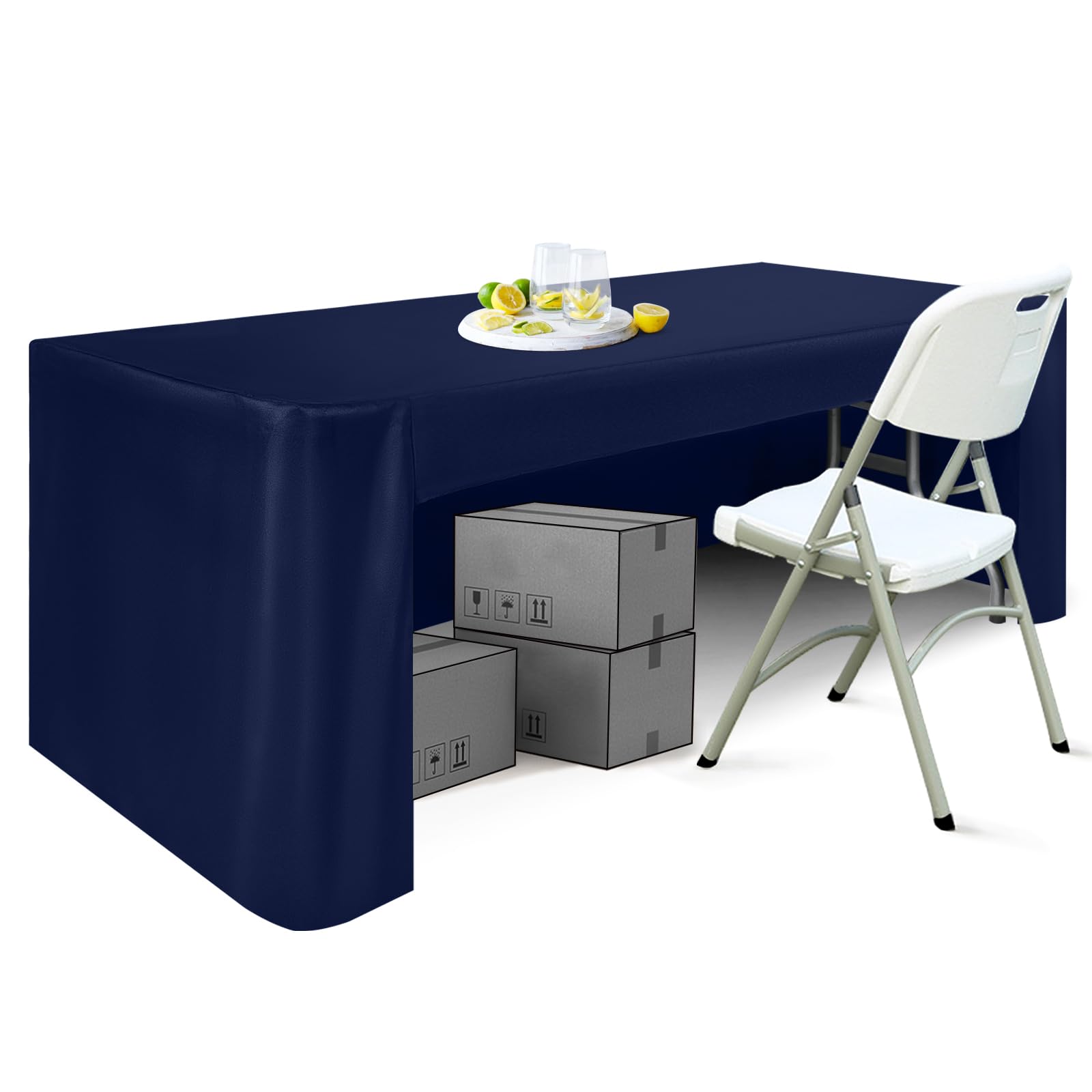 ABCCANOPY Kitchen Rectangular Stretchable Spandex Table Cover - 6ft Tablecloth, Tight Fit for Wedding Banquet Trestle Table (Navy Blue)