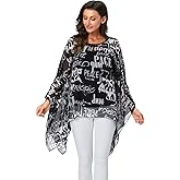 Max Hsuan Women's Loose Solid Sheer Chiffon Caftan Poncho Batwing Tunic Top Blouse Summer Oversized Shirts
