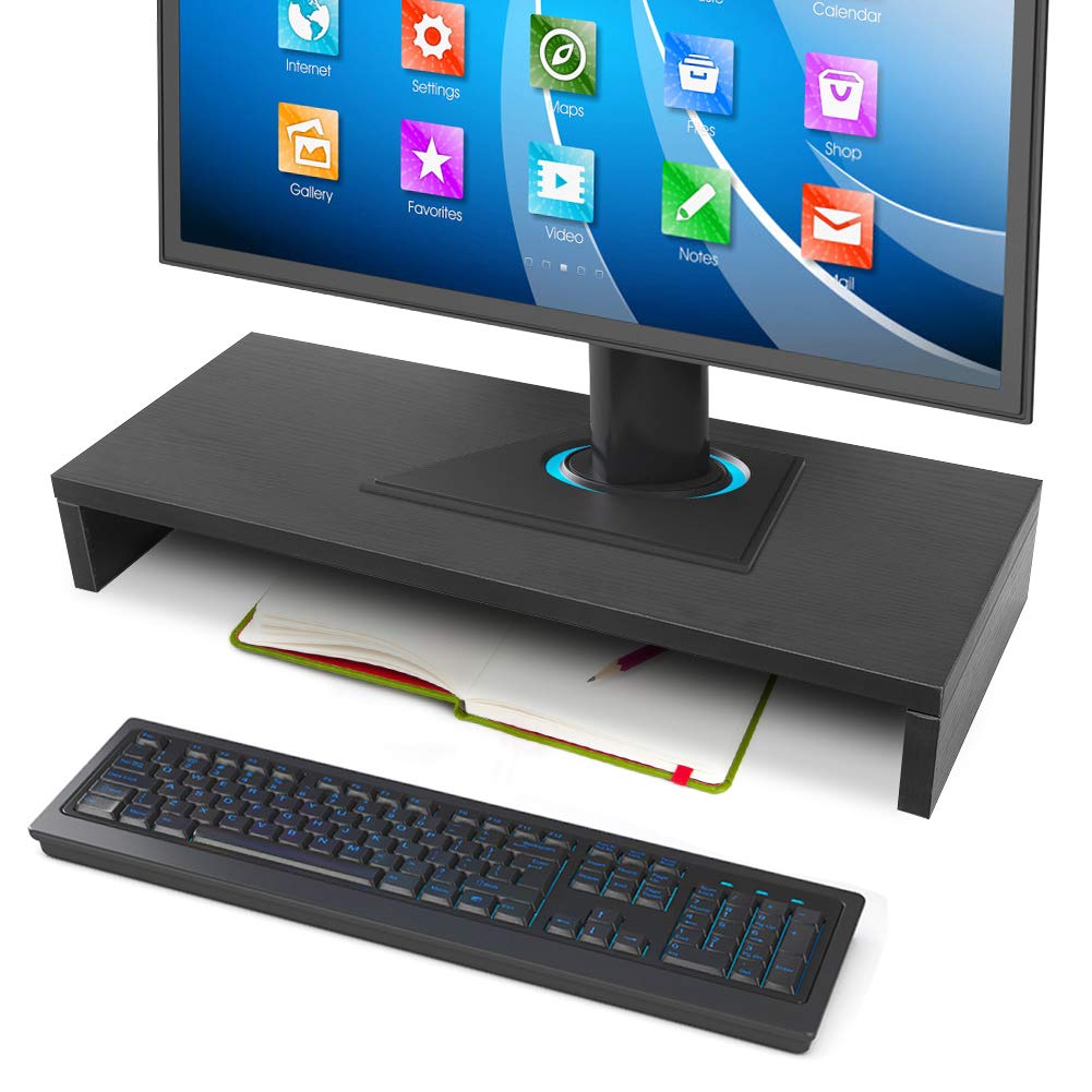 Ejoyous 1 Tier Wood Monitor Riser, Ergonomic PC Laptop Notebook Stand Shelf Large Non-slip Computer TV Stand for Monitor Risen, Black/White/Wood