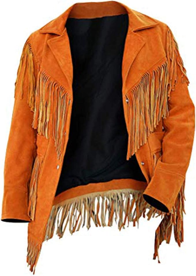 Spazeup Men Western Fringe Jackets Men Brown Fringe Jacket Men Cow Boy