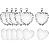 ccHuDE 12 Pcs 25mm Heart Rhinestone Pendant Bezel Trays and Clear Glass Cabochon Domes Setting for Photo Pendant Resin Craft Jewelry Making Silver