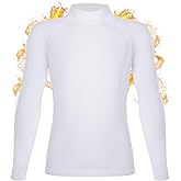 RIKUAOU Boys' Compression Thermal Shirt, Mock Neck Long Sleeve Fleece Undershirts, Base Layer Top for Football Soccer Skiing