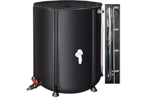 FAMIROSA Collapsible Rain Barrel, 53 Gallon Portable Rain Barrel, Rainwater Collection System for Garden Water Catcher Container, Rain Water Collection Barrel System with tick Marks, Black