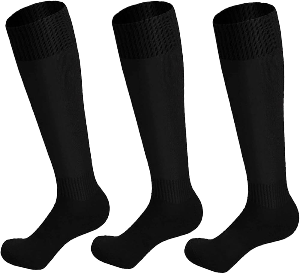 Lanjue 3 Pairs Kids Football Socks Black Boys Long Tube Soccer Rugby Sports