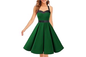 DRESSTELLS Women Vintage 1950s Cocktail Party Dress Retro Halter Wedding Guest Pinup Swing Dress