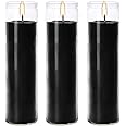 Black Prayer Candles in Glass, 3 Pack Unscented Religious Candles for Church Vigil Devotional, Long Burn Time,2 Inch x 8 Inch