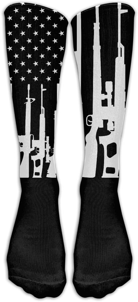 Black Gun American Flag Stockings Long Tube Socks, Classics Knee High Socks Sports Socks for Women Men
