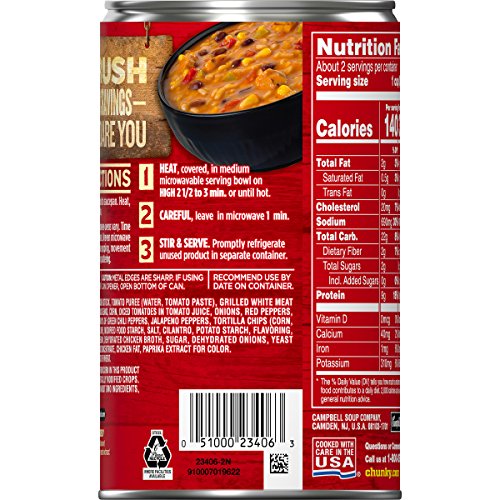 Campbell's Chunky Tortilla Soup with Grilled White Meat Chicken, 18.6 oz. Can (Pack of 12)