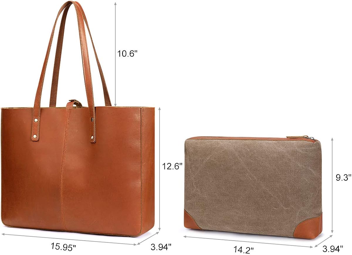 S-ZONE Women Vintage Crazy Horse Leather Tote Retro Shoulder Bag Large Handbag Purse with Removable Pouch - Image 4