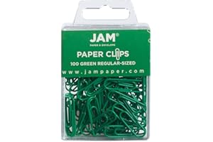 JAM PAPER Colorful Standard Paper Clips - Regular 1 Inch - Green Paperclips - 100/Pack