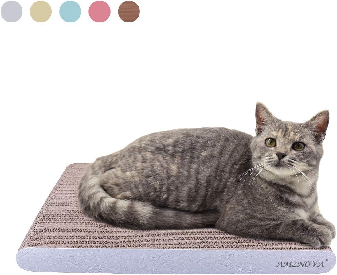 AMZNOVA Cat Scratching Pad, Durable Cardboard, Cat Scratcher with Catnip, Wide, Textured White(Upgraded)