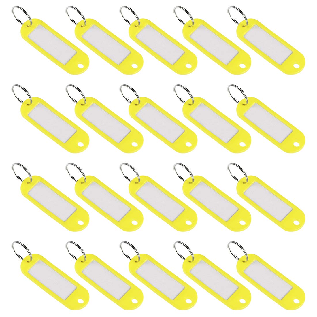 sourcing map Plastic Key Tags with Split Ring Keychain ID Luggage Label Window 60x21mm, Yellow 20Pcs