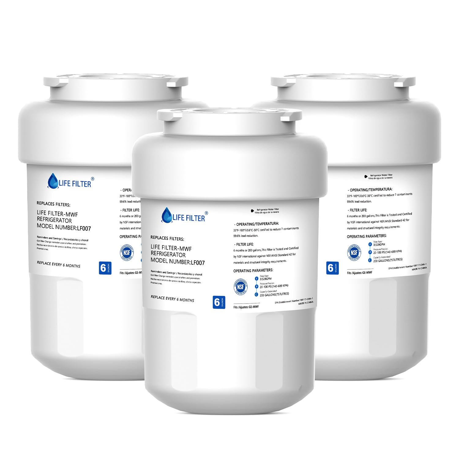 Photo 1 of Lifefilter Replacement for MWF Refrigerator Water Filters, MWFP, HDX FMG-1, MWFA, GWF, WFC1201, RWF1060, 197D6321P006, 9991, 3 Pack