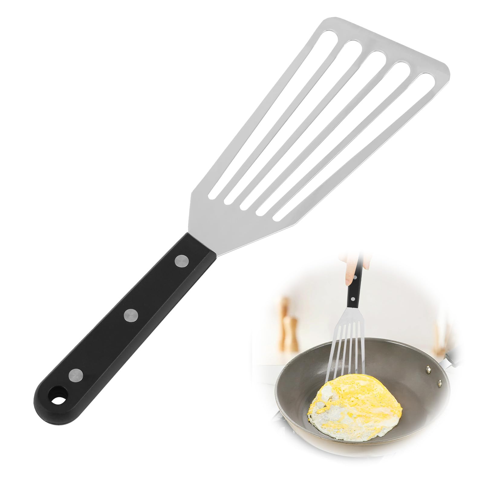 Fish Spatula Stainless Steel Turner with ABS Solid Handle 11 Inch Fish Slice for Non Stick Pans Metal Slotted Spatula BBQ Shovel Professional Egg Flipper for Kitchen Cooking Flipping Frying Grilling