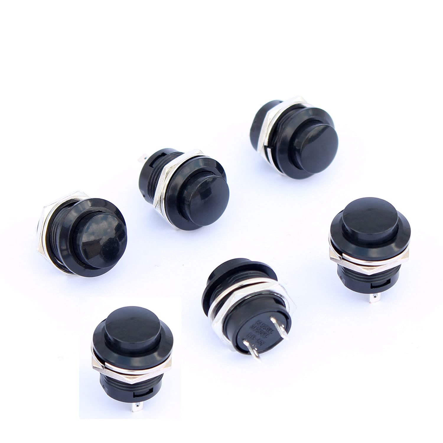 6Pcs Mini Push Button Switch - 16mm Momentary SPST (NO) 2-Pin - 6A/125V 3A/250V - Black
