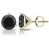 18k Yellow Gold Round Black Diamond 3-Prong Martini Stud Earrings (1/2-4 ct, Black) Screw-Back