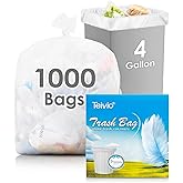 Teivio 4 Gallon Small Clear Trash Bags 1000 Count Bathroom Garbage Bags | Fit 12-15 Liters,3.5,3.8,4,4.5Gal,Mini Plastic Waste Basket Bins Can Liners for Home Bathroom Office Car, Cleaning Supplies