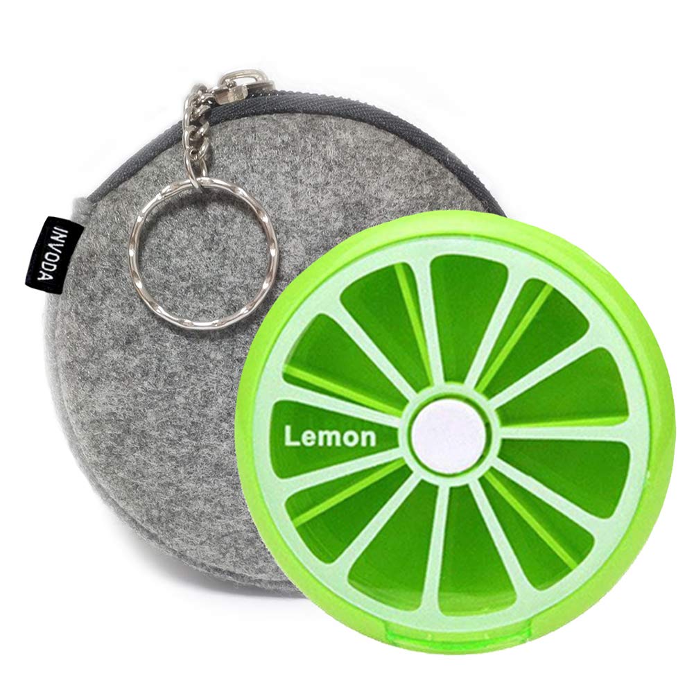 INVODA Pill Cases Pill Box Weekly 3 Times 7 Compartments Large Medicine Pill Organizer (Lemon+Bag)
