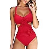 RXRXCOCO Women Front Cross CutOut One Piece Swimsuit Tummy Control High Waisted Monokini Bathing Suit