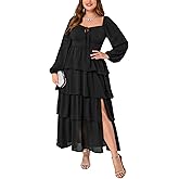 EYWOL Womens Plus Size Floral Tiered Ruffle Long Sleeve Evening Party Wedding Guest Dress