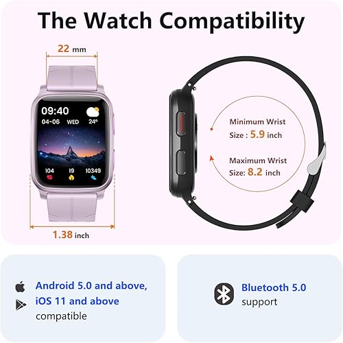 FITVII Fitness Tracker, Smart Watch with 24/7 Blood Pressure Heart