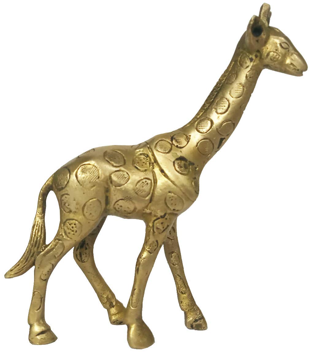 Purpledip Brass Giraffe Statuette: Collectible Art Showpiece (12169)