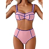 Eomenie Bikini Sets for Women Two Piece Swimsuits High Waisted Color Block Bathing Suits Tie Back Swimwear