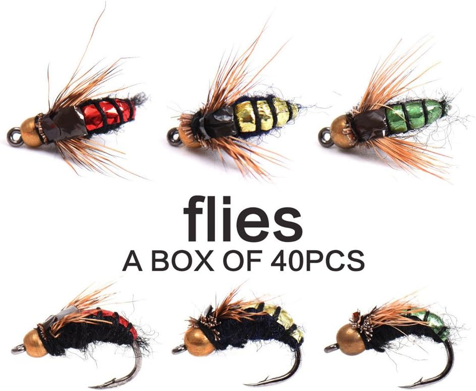 CHSEEO Fly Fishing Flie Kit with Box 40pcs Fishing Lure Set Fly Fishing Lures Dry Flies Wet Flies Nymphs Emergers Streamers Bait Hook Crankbaits for Sea Bass Salmon Cod Trout #5 - Image 4