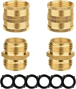 KWODE Garden Hose Adapter, 3/4" Inch Garden Hose Connectors Solid Brass Adapters, Male to Male, Female to Female, 4-Pack with Extra 6 Washers