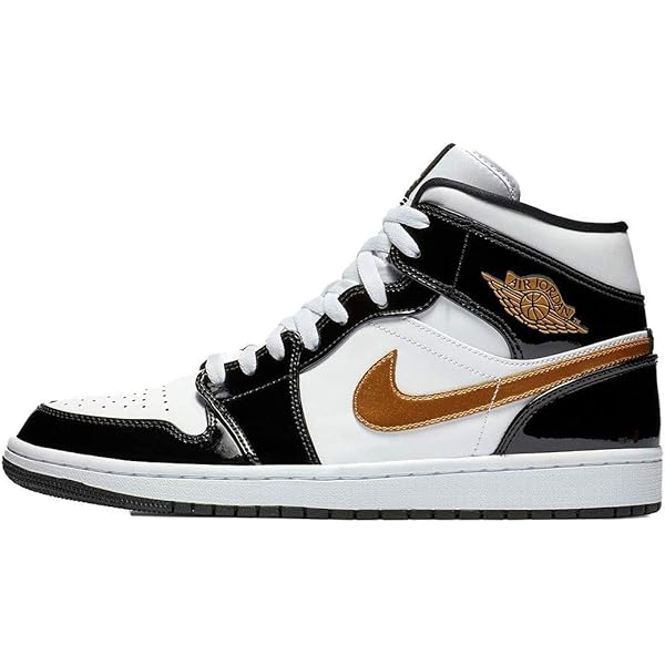 Amazon.com | Jordan Air 1 Mid in Black/Metallic Gold-White