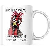Funny Rooster Coffee Mug I May Look Calm But In My Head I've Pecked You 3 Times Funny Gifts for Mom Dad Grandparents Friends Relatives Besties Sisters Boss Colleague CM485, White