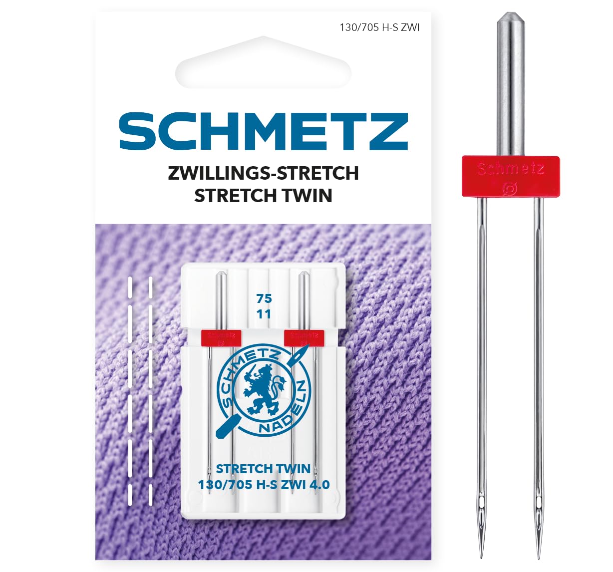 SCHMETZ | 2 Sewing Machine Needles | Stretch Twin | 130/705 H-S ZWI 4.0 | Size 4.0/75