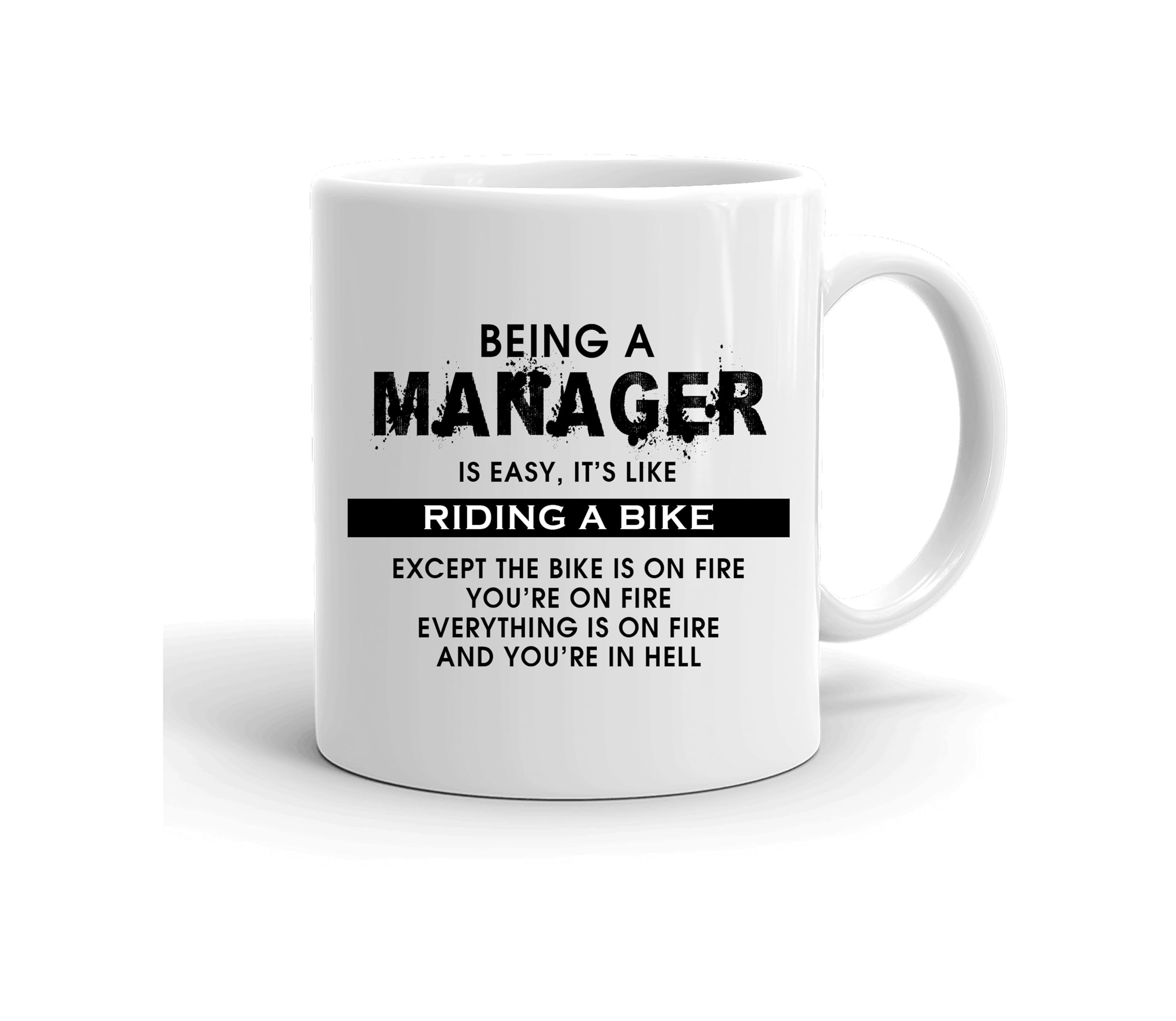GrassVillage Funny Manager Mug – Being a Manager is Easy Like Riding a Bike – Sarcastic Work Gift for Boss, Supervisor, Colleague – Office Humor, Birthday, Leaving Gift – 11oz White Ceramic Cup