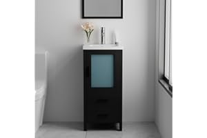 wonline 16 Inch Modern Bathroom Vanity with Sink, Single Bathroom Cabinet Vanity for Small Space, Freestanding Storage Drawered Cabinet with Faucet & Pop Up Drain, Black