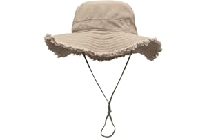 LLmoway Womens UPF50+ Cotton Wide Brim Sun Hat with Strap Ladies Summer Floppy Hats Packable Women Washed Fringes Bucket Hat