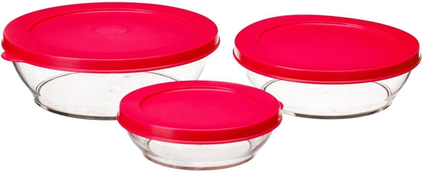 Tupperware Clear Bowl Slim Line Set, Set of 3 (177) Red HerbalStore