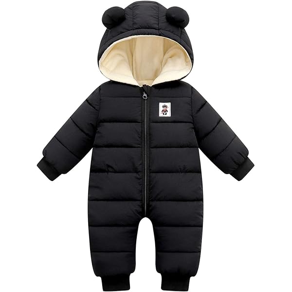 Baby Winter Fleece Jumpsuit With Hood Girls Boys Snowsuits Warm Rompers Outfits-Long-30, Body-28" 1Psc 1-2 Years