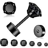 Flat Back Stud Earrings for Women - Hypoallergenic Surgical Steel Earrings with CZ Stones - 6 Pairs (18-20G)