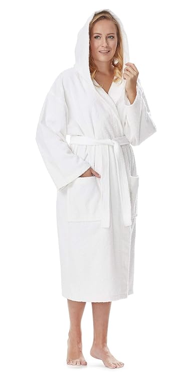 Bademantel Astra, für Damen und Herren mit Kapuze, extra lang, 100% Flauschige Baumwolle Frottee, auch als Hausmantel Morgenm