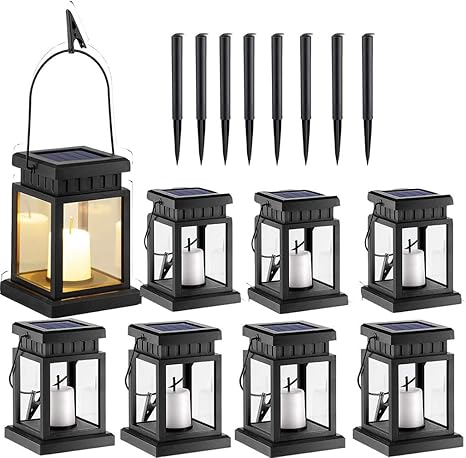 sheuiossry - Lámpara solar para colgar (8 unidades), diseño de vela con