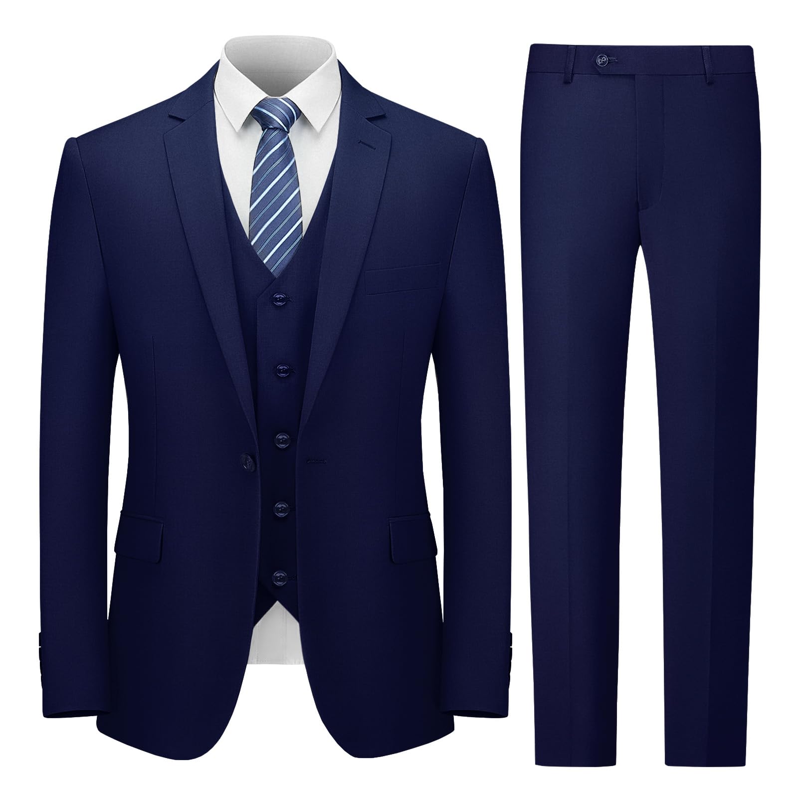 Photo 1 of Cooper & Nelson Men's Suit Slim Fit, 3 Piece Suits for Men, One Button Solid Jacket Vest Pants with Tie, Tuxedo Set Navy XL
