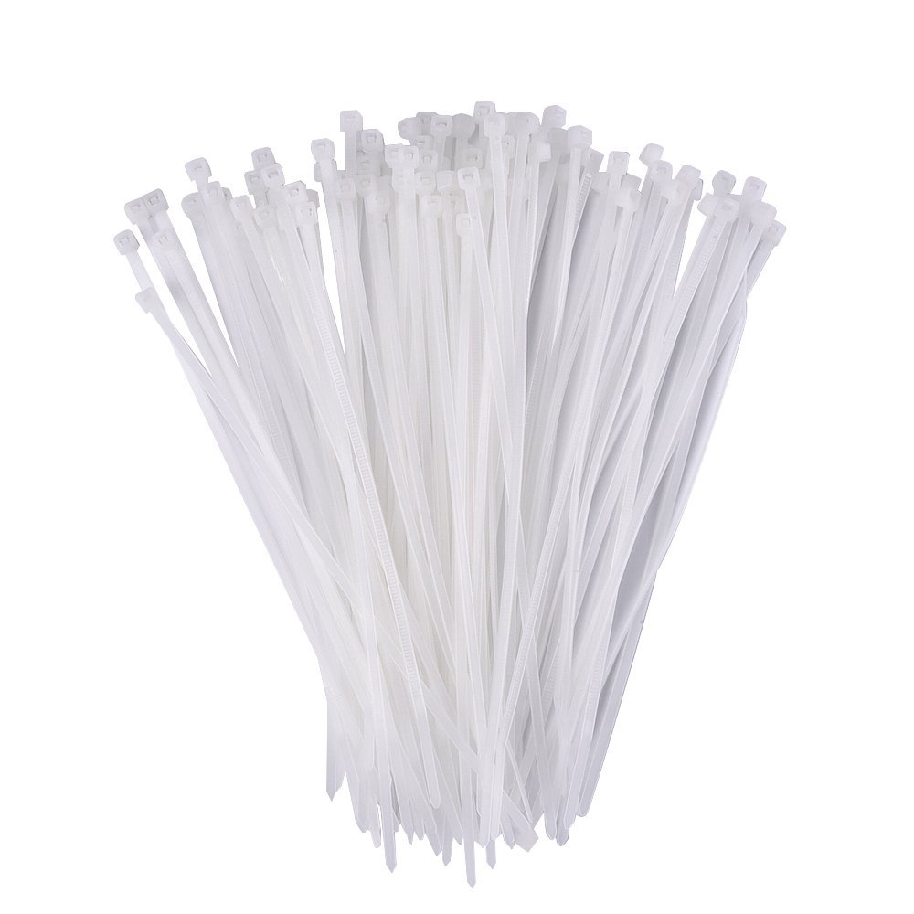 Merriway BH06797 (100 Pcs) Cable Ties 250 x 4.8 mm White (10 Inch x 3/16 Inch) - Pack of 100 Pieces