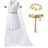 Women's Toga Dress Greek God Outfit Roman Robe Cosplay Halloween Costume Accessories Set
