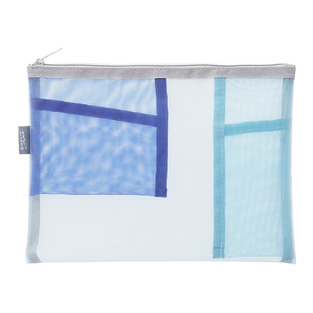 Midori DESIGNPHIL 53348006 Pouch, Pen Case, Pen & Tool Pouch, Mesh, Light Blue