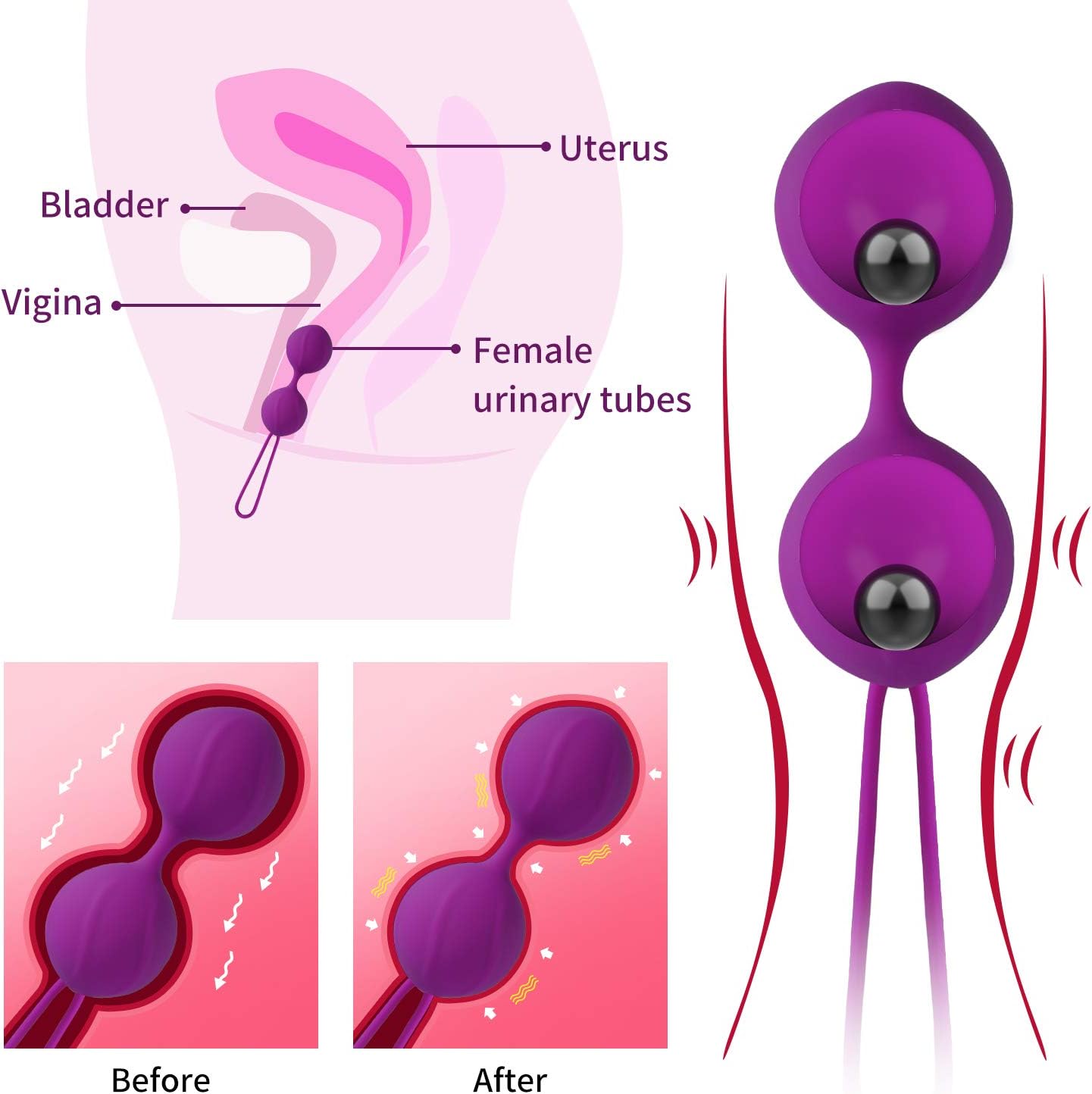 Kegel Balls Exercise for Women Female for Tighten Ben Wa Balls Kegel Training Sets Bladder Control Devices Luvsex: Health & Personal Care