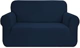 SAMSTEX 2 Seater Sofa Cover Navy Blue 1-Piece Stretch Premium Slipcover