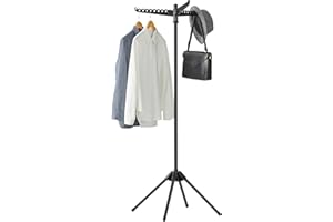 SONGMICS Clothes Drying Rack, 59-Inch Folding Laundry Drying Rack with 3 Rotatable Arms for Hangers, 4 Legs, Stainless Steel,