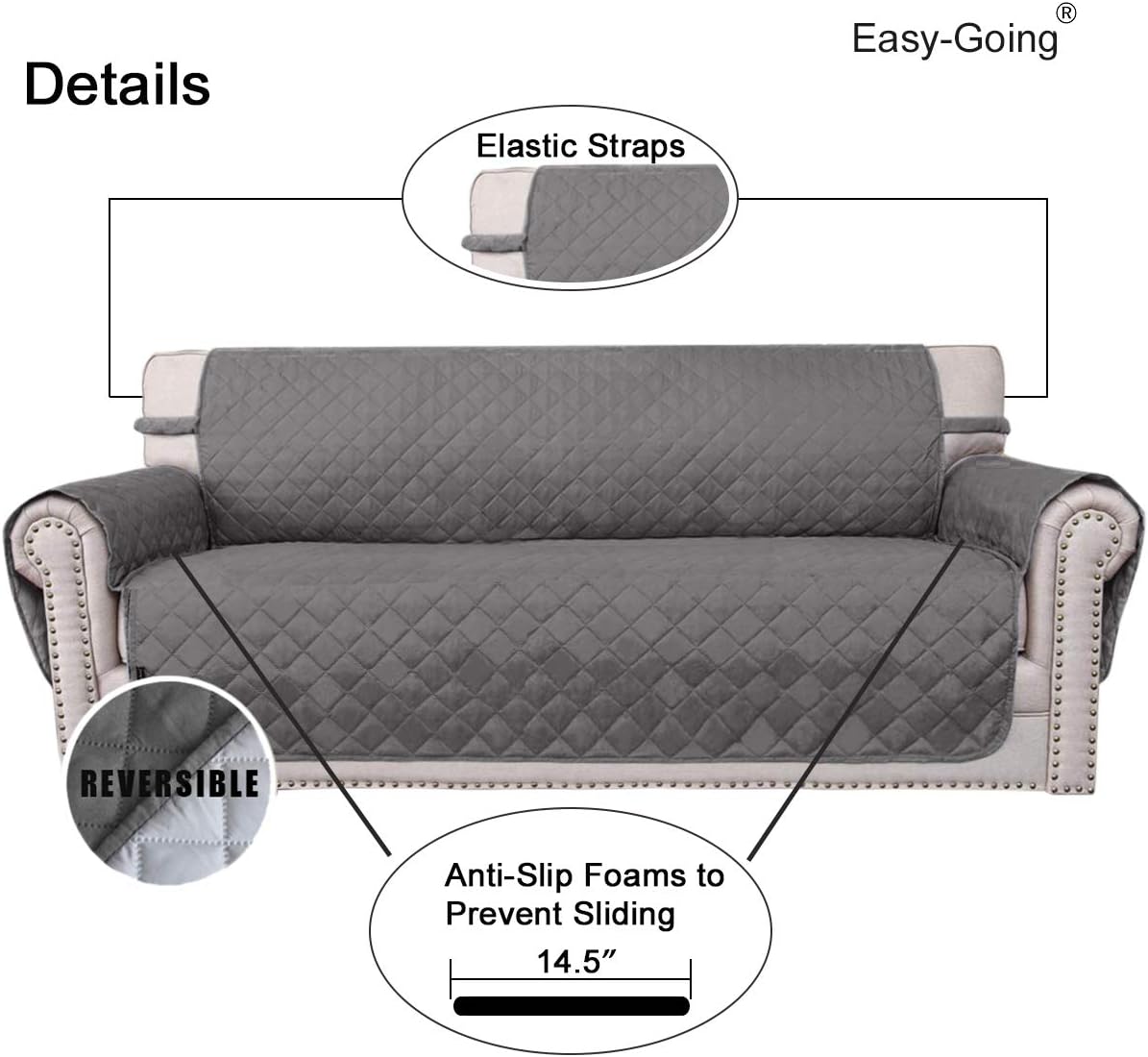 Easy-Going Sofa Slipcover Reversible Sofa Cover Water Resistant Couch Cover Furniture Protector with Elastic Straps for Pets Kids Children Dog Cat(Sofa, Gray/Light Gray): Kitchen & Dining
