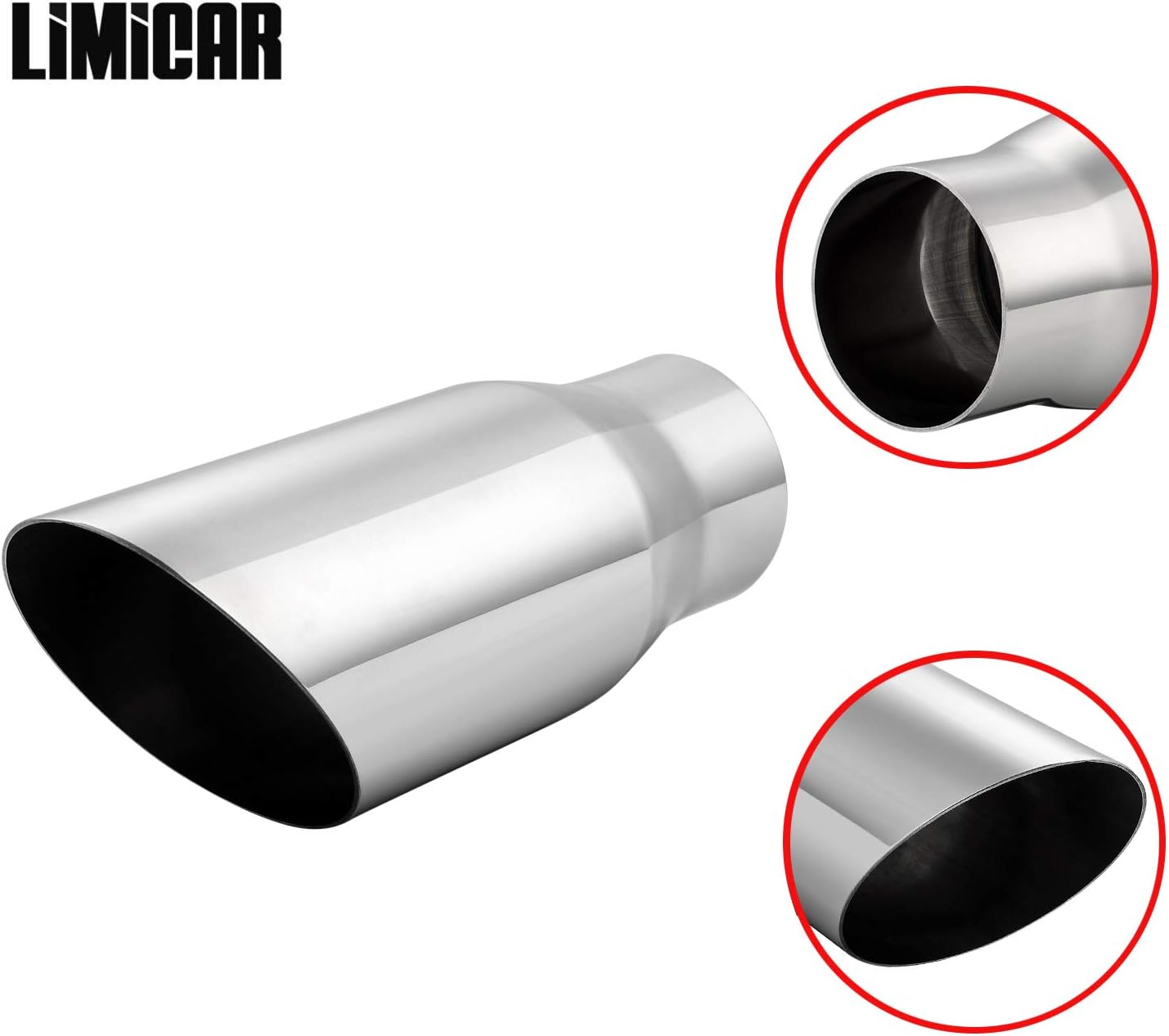 LIMICAR Diesel Exhaust Tip 2.25" Inlet 3" Outlet 8" Long Exhaust Tailpipe Tip Stainless Steel Double Wall Weld-On Universal For Trucks Car