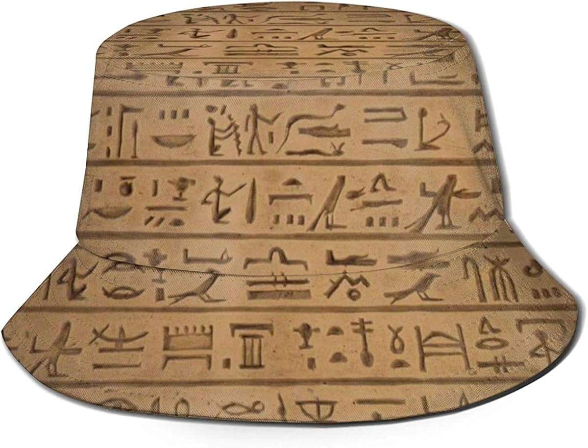Unisex Cotton Print Travel Bucket Hat Summer Fisherman Cap Sun HatEgyptian Hieroglyphics